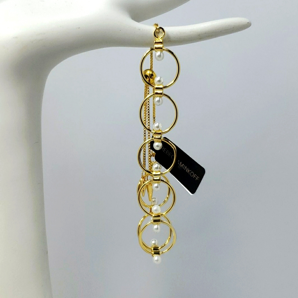Rebecca Minkoff - Encircled Floating Pearls Pulley Bracelet (Gold/Pearl)
